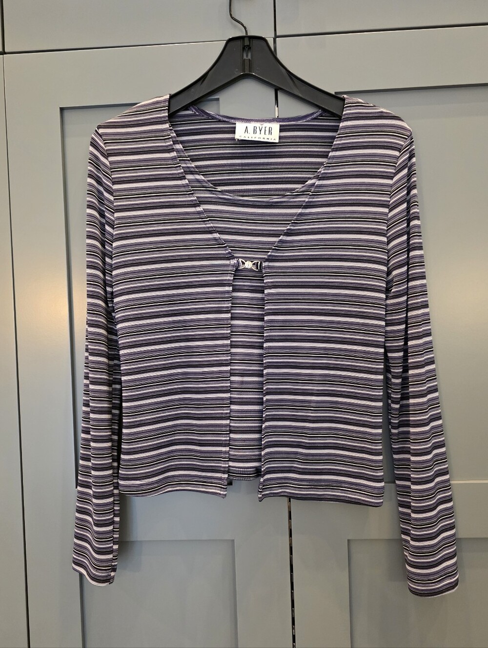 Vintage Striped Long Sleeve Top Indie Grunge Preppy Y2K 90s Stretch Purple Black